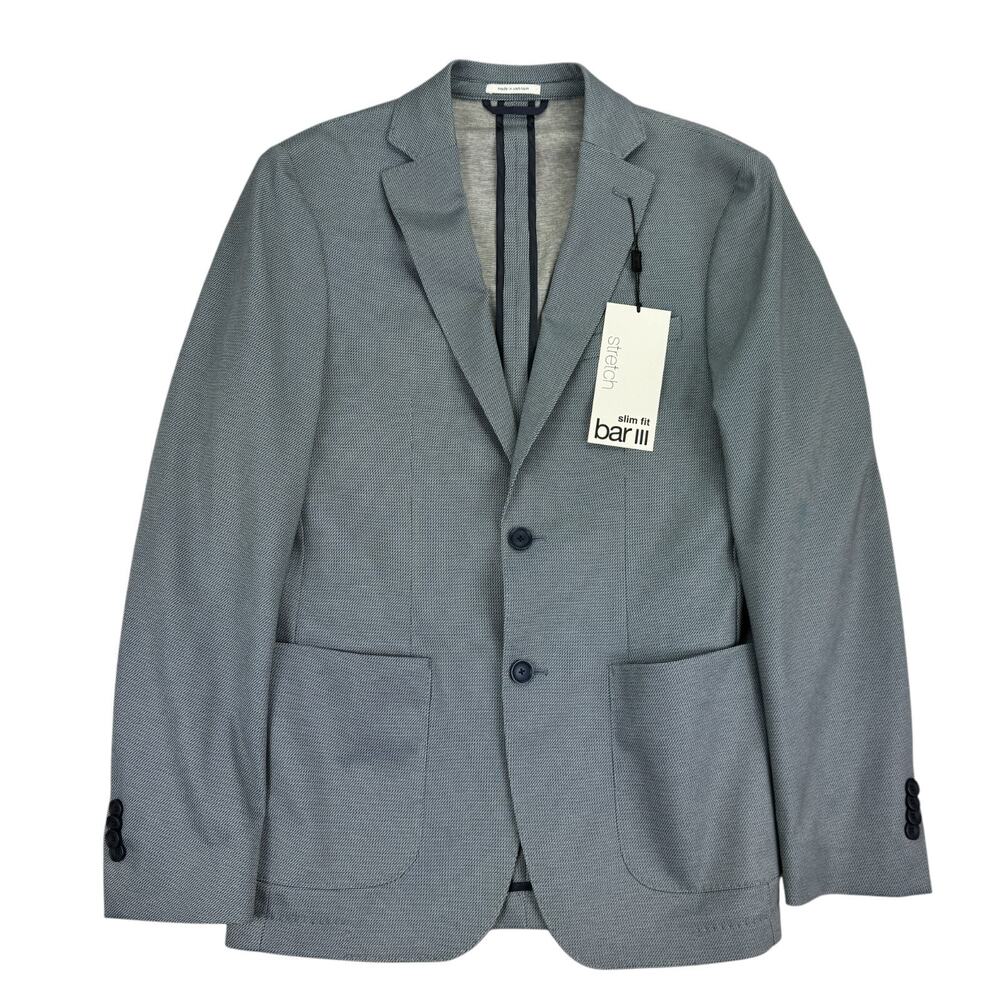 Bar III Mens Slim Fit Knit Stretch Sport Coat Blue 36R